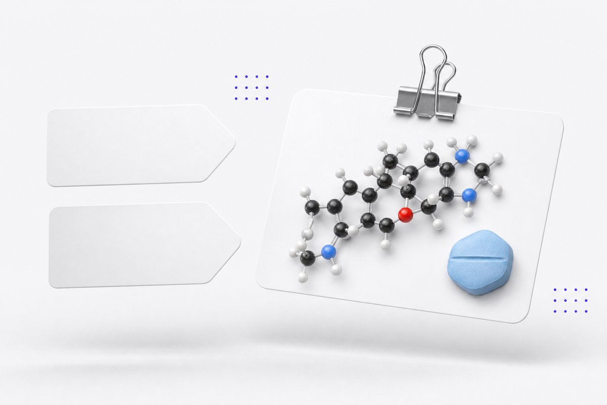 Two brand chips pointing to one finasteride molecule